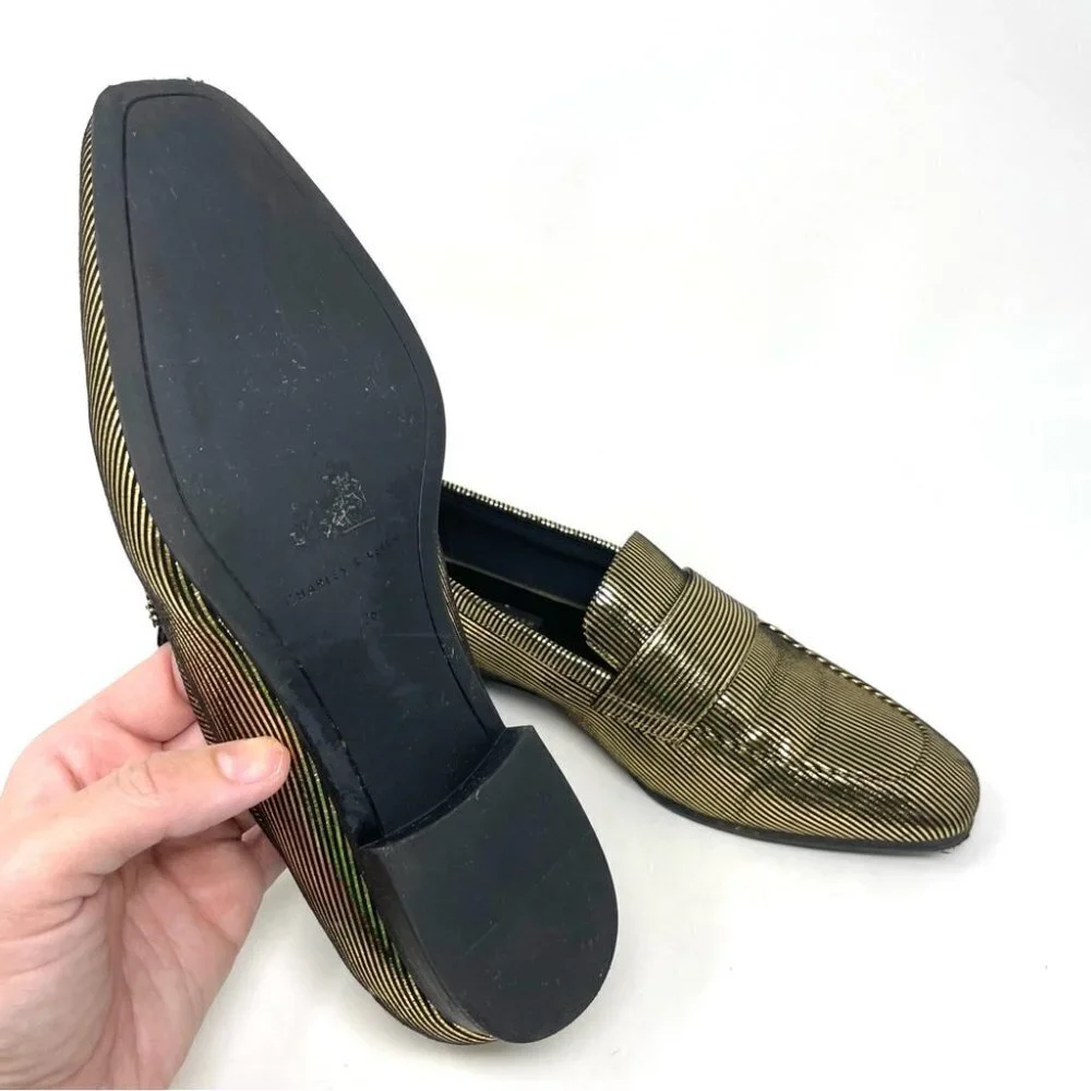 Charles and Keith Black and Gold Metallic Bar Strap Loafer Size 36/ 6 - Picture 7 of 11